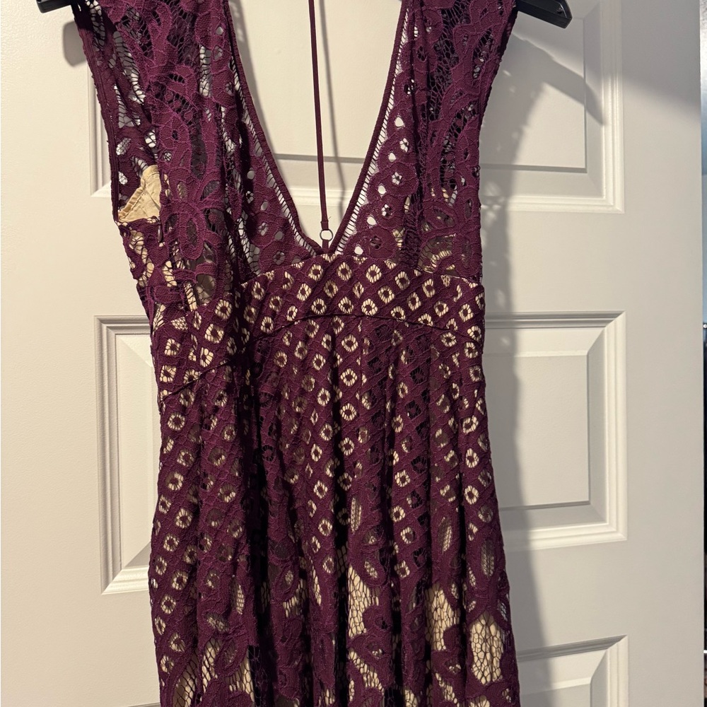 Free People Purple Bodycon Mini Dress Plunge Neckline - Picture 5 of 5